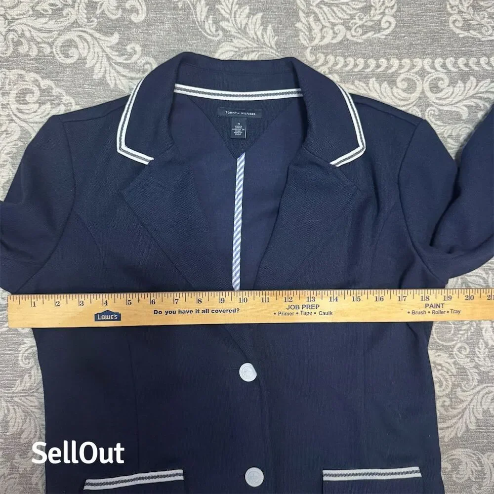 Tommy Hilfiger Women's Navy Blazer M White Trim Business Jacket - Picture 7 of 7
